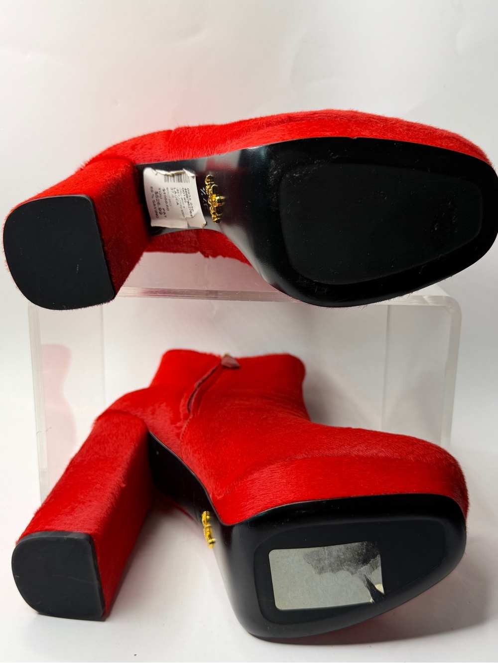 Prada Red Platform Booties with Block Heel - Picture 4 of 7